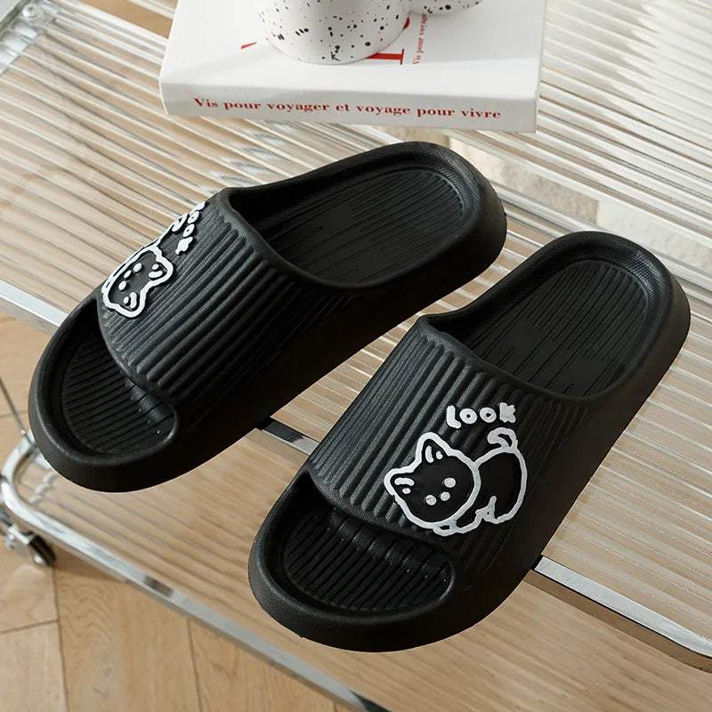 Fashion Cat Women Men Slippers Indoor Cute Cartoon Unisex Slides Bathroom No-Slip Light Sandals Family Soft Lovely Home Shoes