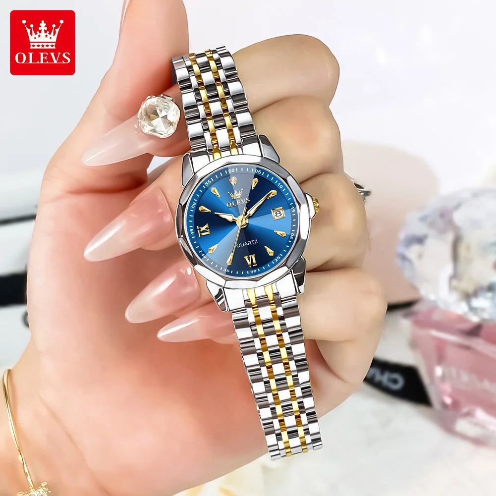 OLEVS 9998 Quartz Couple Watches Original Rhombus Mirror Waterproof Dress Wristwatch Luminous Date Fashion Watch For Men Women