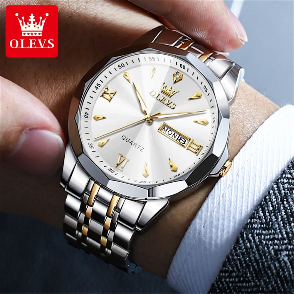 OLEVS 9998 Quartz Couple Watches Original Rhombus Mirror Waterproof Dress Wristwatch Luminous Date Fashion Watch For Men Women