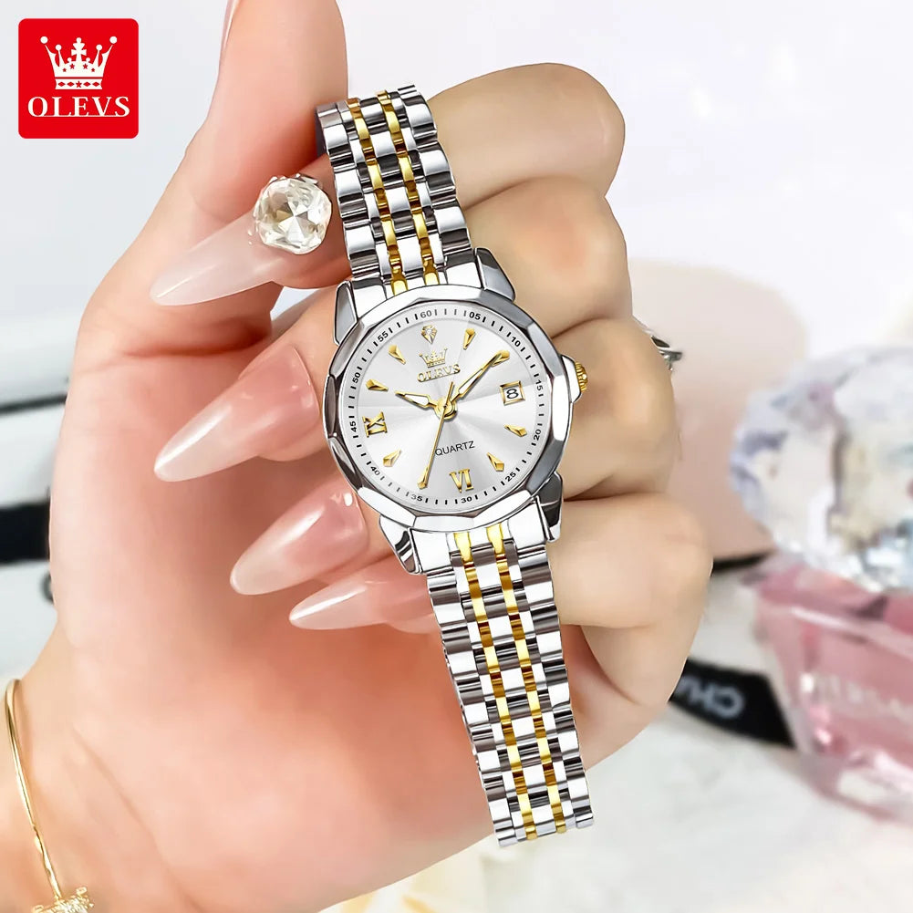 OLEVS 9998 Quartz Couple Watches Original Rhombus Mirror Waterproof Dress Wristwatch Luminous Date Fashion Watch For Men Women