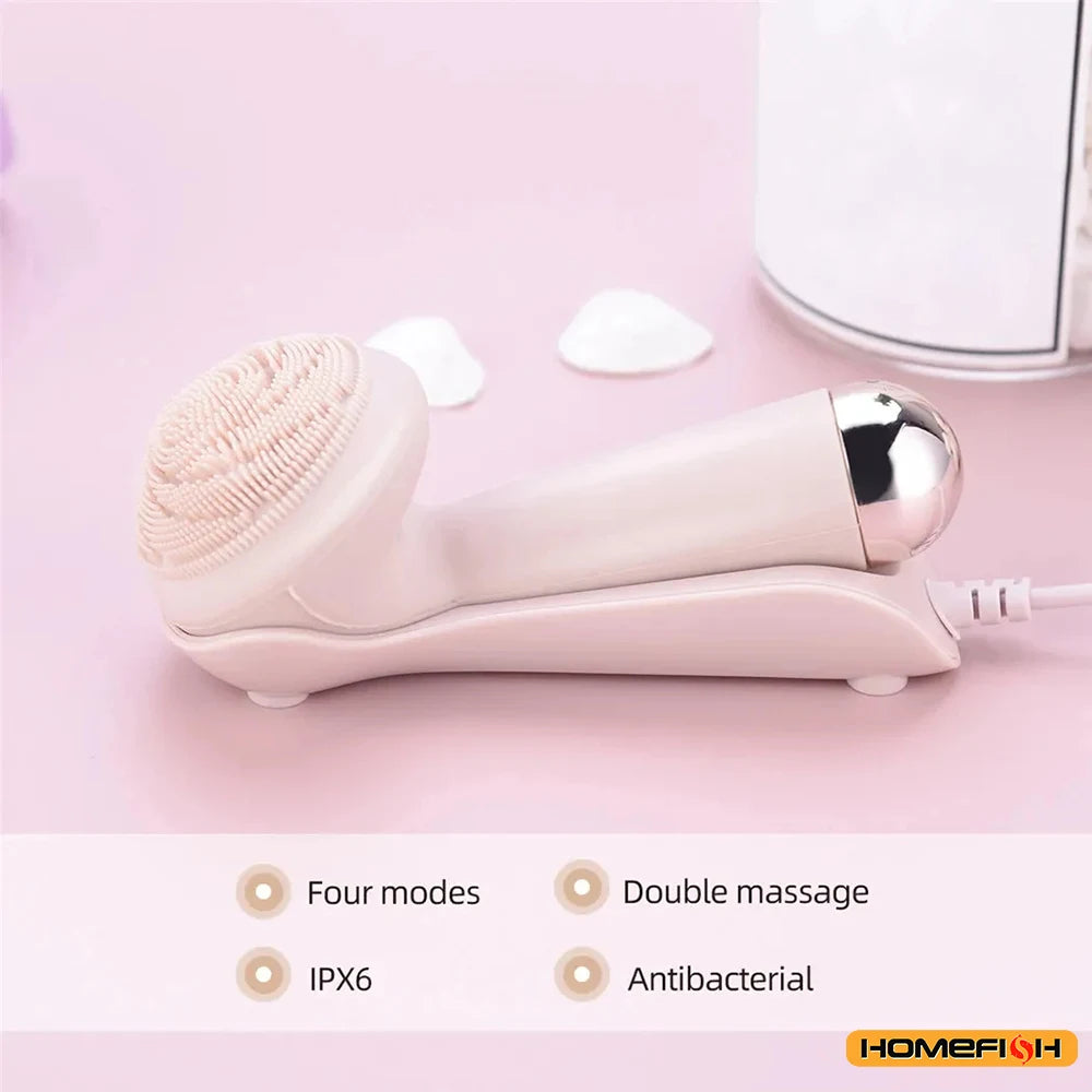 Rechargeable Electric Silicone Facial Cleansing Brush – Waterproof Vibration Massage Tool for Deep Pore Cleansing