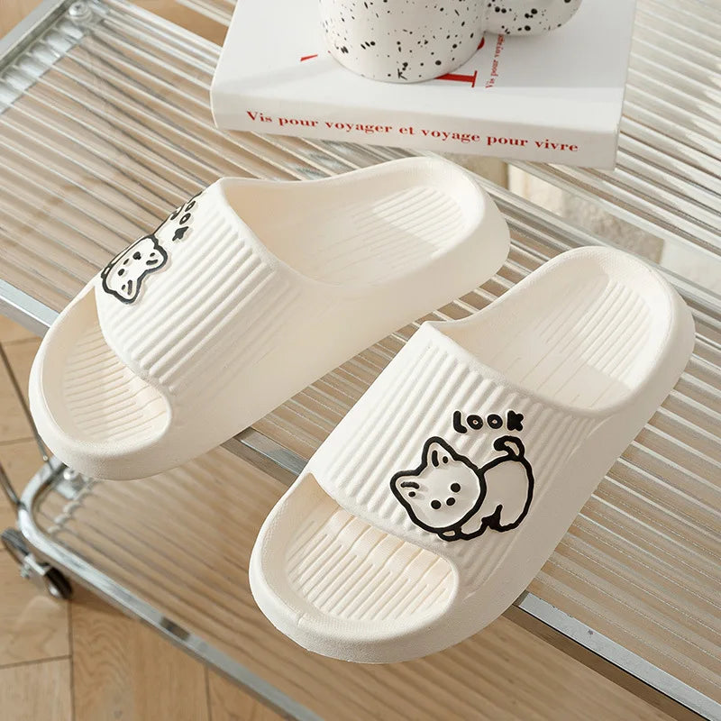 Fashion Cat Women Men Slippers Indoor Cute Cartoon Unisex Slides Bathroom No-Slip Light Sandals Family Soft Lovely Home Shoes