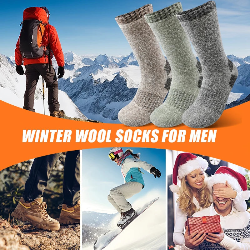 3Pairs Winter Men Socks Super Thick Thermal Mid Calf Socks Warm Wool Skiing Sports Socks