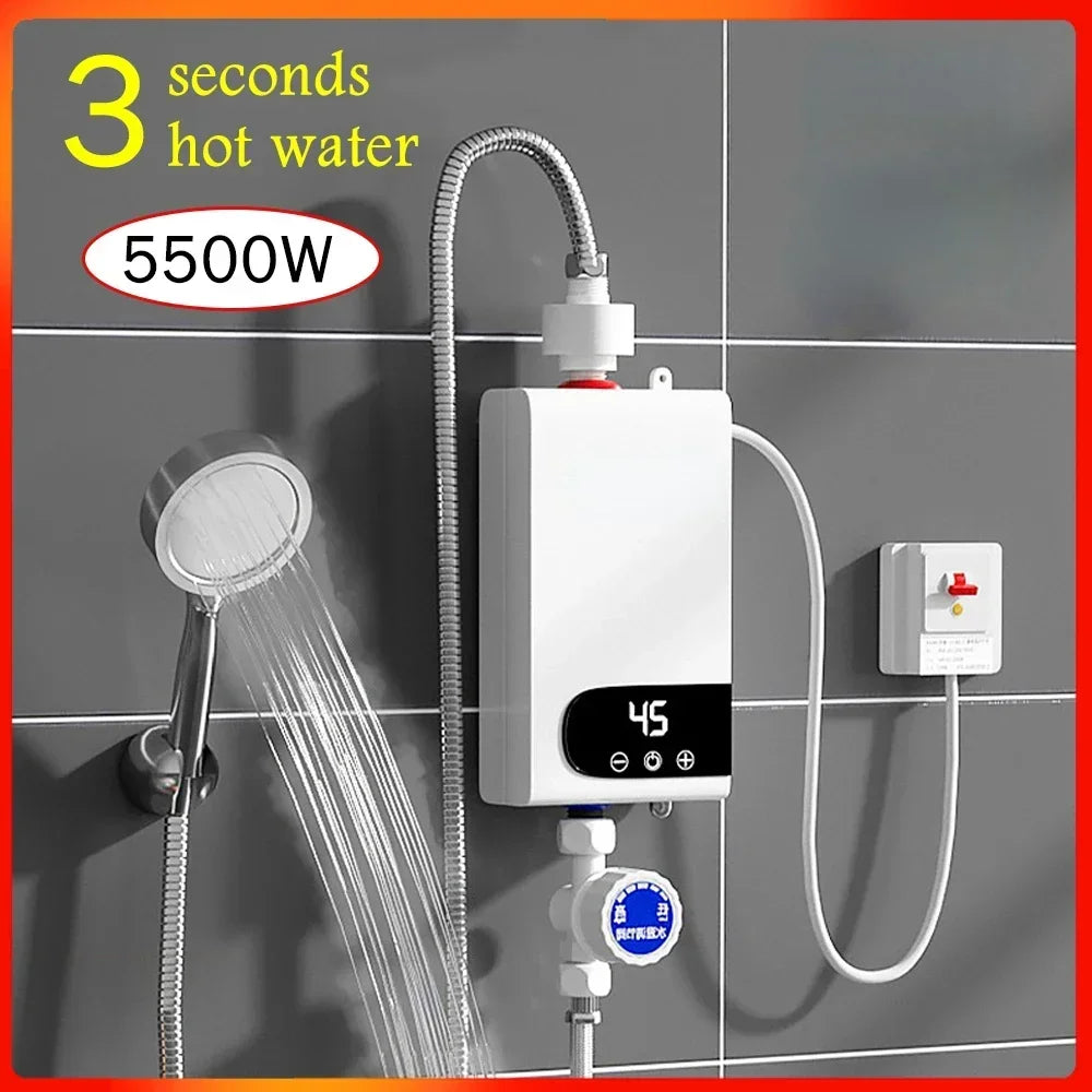 5500W Instant Water Heater 220V Portable Electric Heaters for Bathroom Hot Water Shower and Home Kitchen Heating