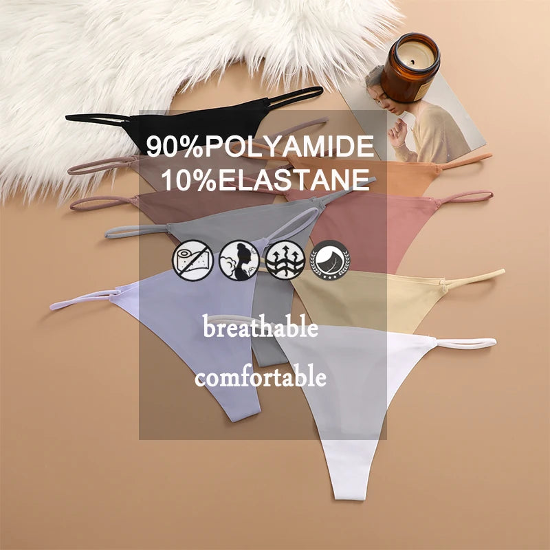 FINETOO 7Pcs 2024 Hot Sale Sexy Ladies T-back Skin-friendly Underpants Stretch Thongs Women Underwear G-string Seamless Panties