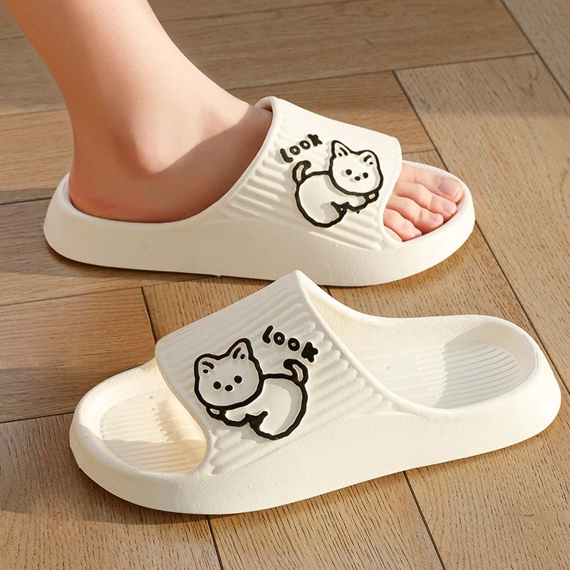 Fashion Cat Women Men Slippers Indoor Cute Cartoon Unisex Slides Bathroom No-Slip Light Sandals Family Soft Lovely Home Shoes