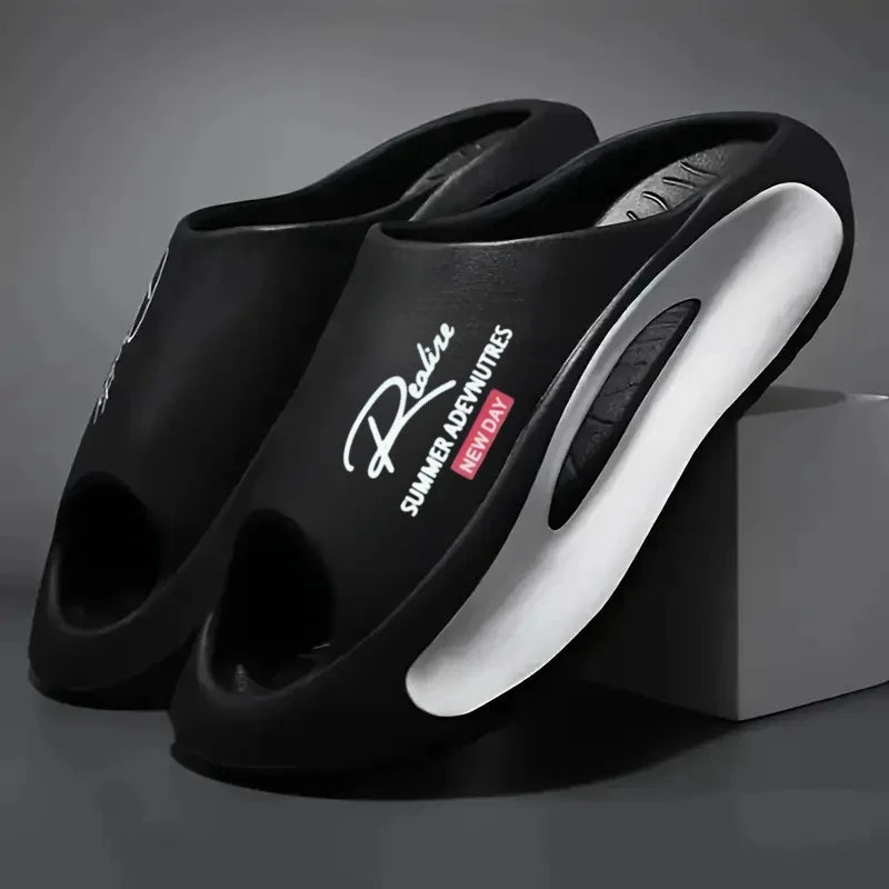 Lightweight EVA men's slide | Black and white cartoon design, exposed toes, comfortable all year round, casual indoor/outdoor us