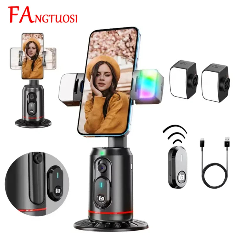 FANGTUOSI 360 Rotation Follow-up Gimbal Stabilizer Monopod Desktop Tracking Gimbal with Remote for Phone Live Photography