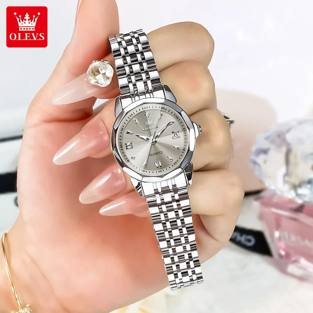 OLEVS 9998 Quartz Couple Watches Original Rhombus Mirror Waterproof Dress Wristwatch Luminous Date Fashion Watch For Men Women