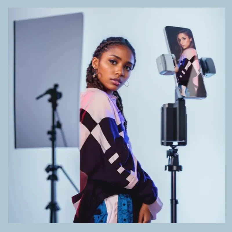 FANGTUOSI 360 Rotation Follow-up Gimbal Stabilizer Monopod Desktop Tracking Gimbal with Remote for Phone Live Photography