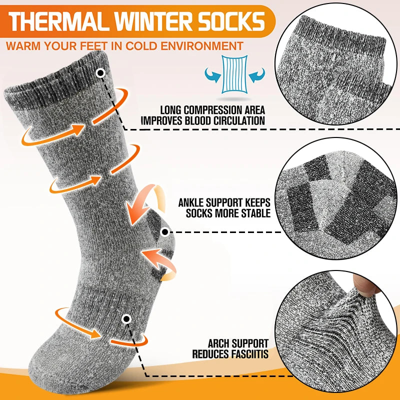3Pairs Winter Men Socks Super Thick Thermal Mid Calf Socks Warm Wool Skiing Sports Socks