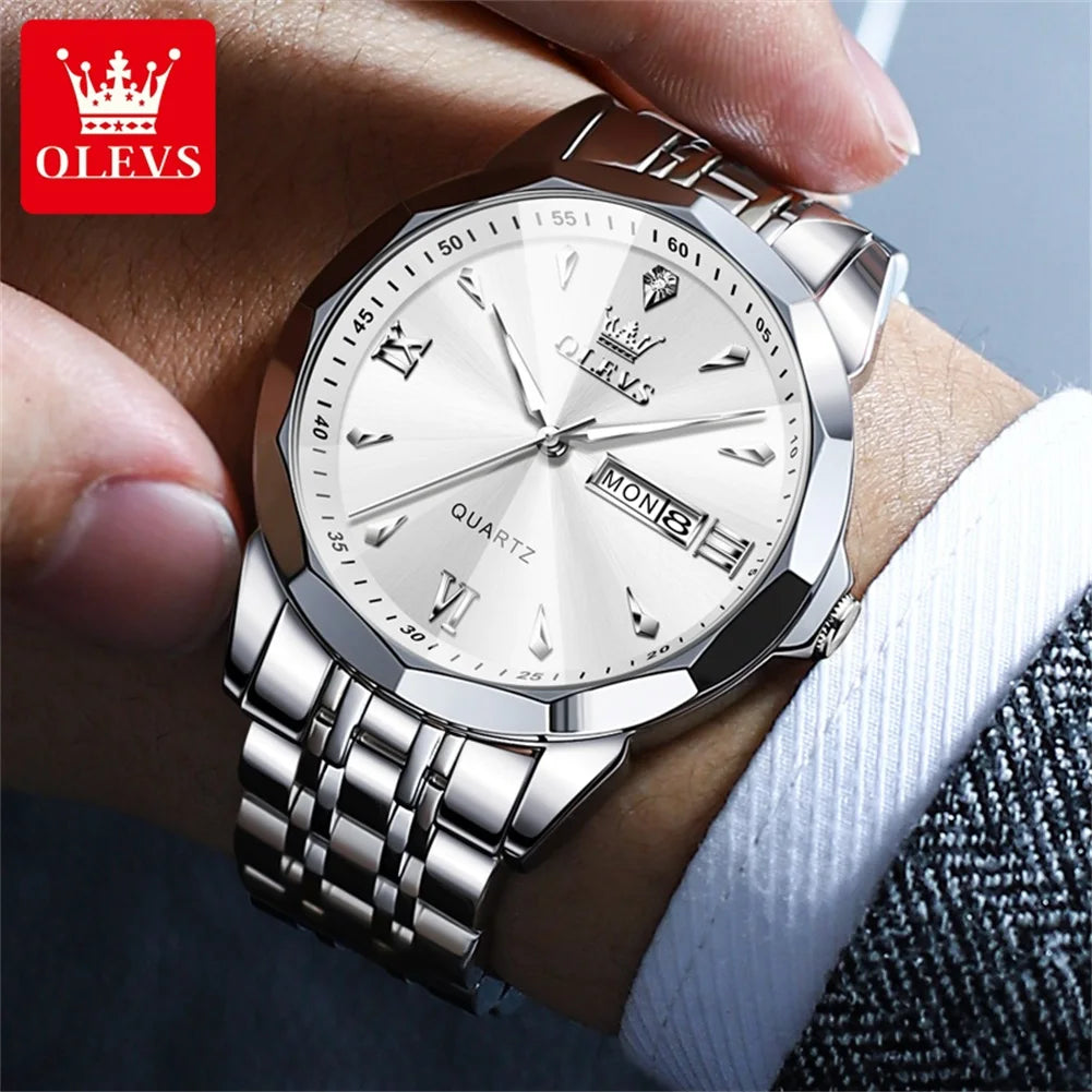 OLEVS 9998 Quartz Couple Watches Original Rhombus Mirror Waterproof Dress Wristwatch Luminous Date Fashion Watch For Men Women