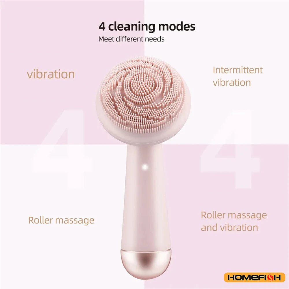 Rechargeable Electric Silicone Facial Cleansing Brush – Waterproof Vibration Massage Tool for Deep Pore Cleansing