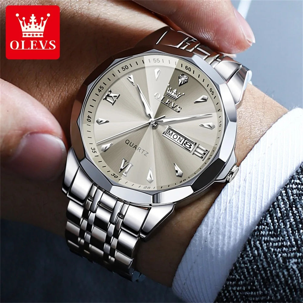 OLEVS 9998 Quartz Couple Watches Original Rhombus Mirror Waterproof Dress Wristwatch Luminous Date Fashion Watch For Men Women