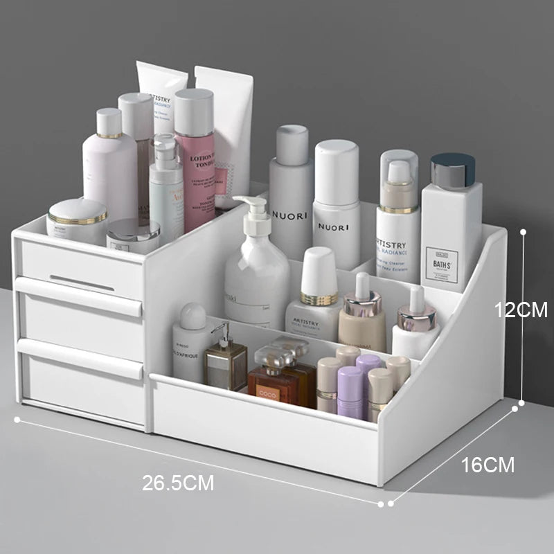 1pc White New Drawer Makeup Storage Box Dormitory Finishing Plastic Shelf Cosmetics Skin Care Dressing Table Make Up Organizer