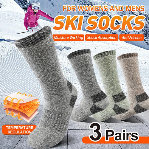 3Pairs Winter Men Socks Super Thick Thermal Mid Calf Socks Warm Wool Skiing Sports Socks