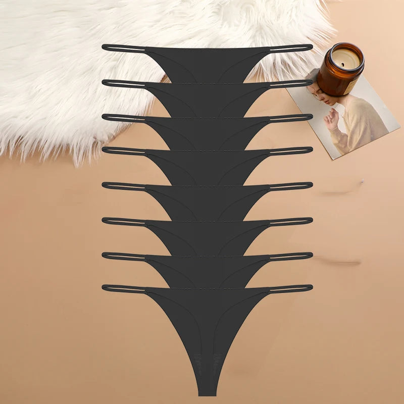 FINETOO 7Pcs 2024 Hot Sale Sexy Ladies T-back Skin-friendly Underpants Stretch Thongs Women Underwear G-string Seamless Panties