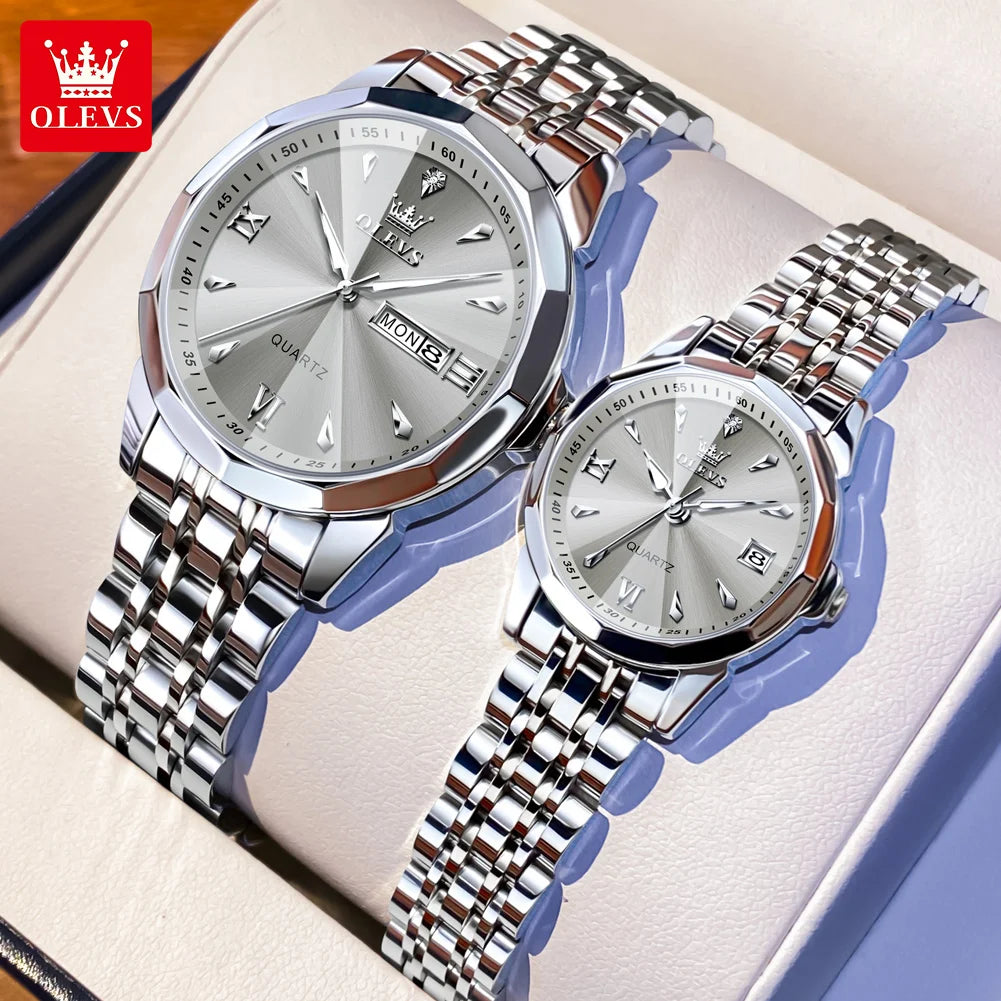 OLEVS 9998 Quartz Couple Watches Original Rhombus Mirror Waterproof Dress Wristwatch Luminous Date Fashion Watch For Men Women