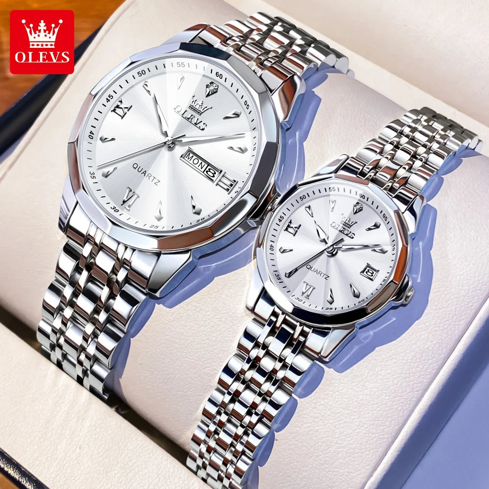 OLEVS 9998 Quartz Couple Watches Original Rhombus Mirror Waterproof Dress Wristwatch Luminous Date Fashion Watch For Men Women